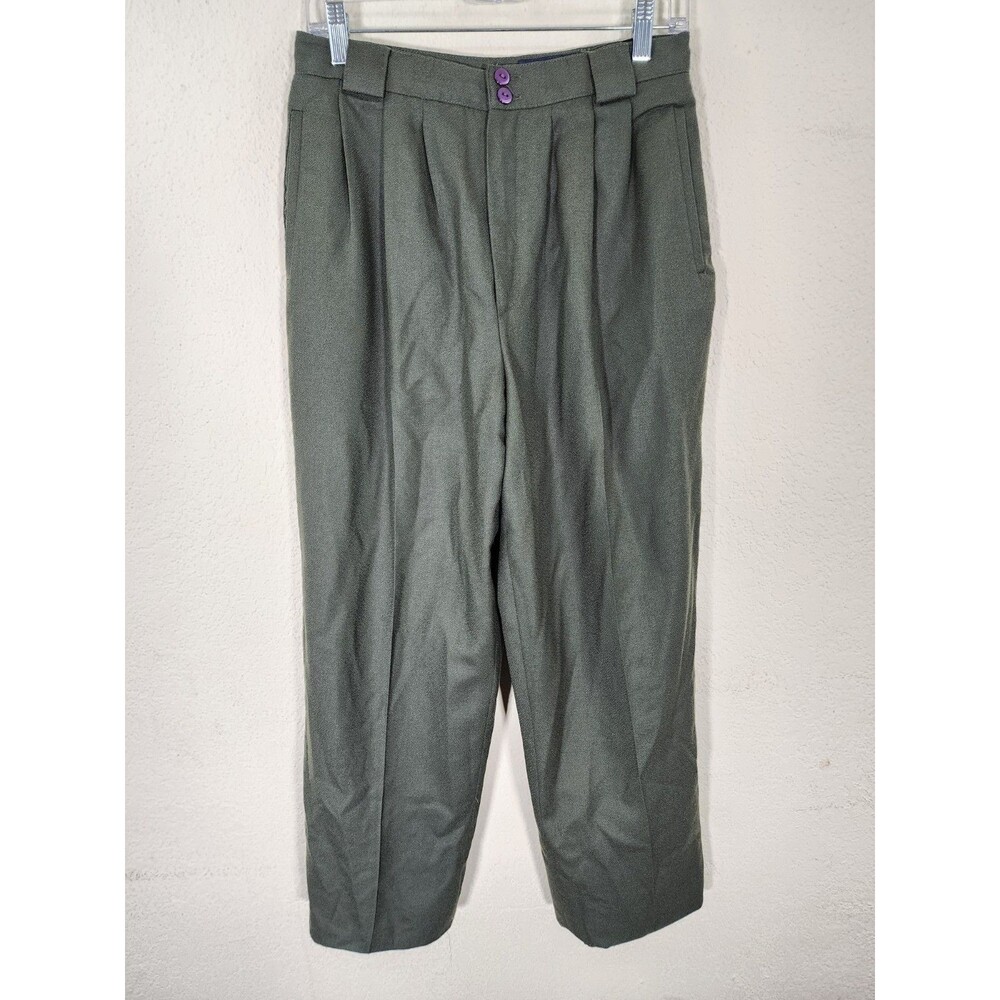 Herman Geist Womens Vintage Wool Pants 10 Green Pleated High Waist Trousers